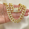 Oro Laminado Basic Necklace, Gold Filled Style Miami Cuban Design, with White Micro Pave, Polished, Golden Finish, 04.373.0001.22 (14 MM Thickness, 22 Inches Length)