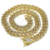 Oro Laminado Basic Necklace, Gold Filled Style Miami Cuban Design, with White Micro Pave, Polished, Golden Finish, 04.373.0001.22 (14 MM Thickness, 22 Inches Length)