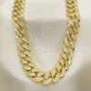 Oro Laminado Basic Necklace, Gold Filled Style Miami Cuban Design, with White Micro Pave, Polished, Golden Finish, 04.373.0001.22 (14 MM Thickness, 22 Inches Length)