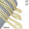 Oro Laminado Basic Necklace, Gold Filled Style Miami Cuban Design, with White Micro Pave, Polished, Golden Finish, 04.373.0001.22 (14 MM Thickness, 22 Inches Length)