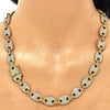 Oro Laminado Fancy Necklace, Gold Filled Style Puff Mariner Design, with White Micro Pave, Polished, Golden Finish, 04.373.0002.20 (12 MM Thickness, 20 Inches Length)