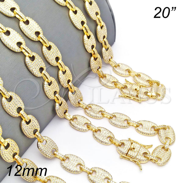 Gold Filled Necklace — Fancy Necklace Puff Mariner Design with White Micro — main product view — SKU 132227 | Oro Laminado collar — elegante Necklace Puff Mariner diseño with blanco Micro — SKU 132227
