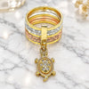 Oro Laminado Multi Stone Ring, Gold Filled Style Semanario and Turtle Design, with White Cubic Zirconia, Diamond Cutting Finish, Tricolor, 01.253.0031.06 (Size 6)