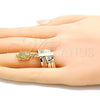 Oro Laminado Multi Stone Ring, Gold Filled Style Semanario and Turtle Design, with White Cubic Zirconia, Diamond Cutting Finish, Tricolor, 01.253.0031.07 (Size 7)