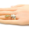 Oro Laminado Multi Stone Ring, Gold Filled Style Semanario and Turtle Design, with White Cubic Zirconia, Diamond Cutting Finish, Tricolor, 01.253.0031.07 (Size 7)