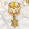 Oro Laminado Multi Stone Ring, Gold Filled Style Semanario and Turtle Design, with White Cubic Zirconia, Diamond Cutting Finish, Tricolor, 01.253.0031.07 (Size 7)