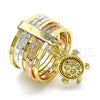 Oro Laminado Multi Stone Ring, Gold Filled Style Semanario and Turtle Design, with White Cubic Zirconia, Diamond Cutting Finish, Tricolor, 01.253.0031.08 (Size 8)