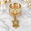 Oro Laminado Multi Stone Ring, Gold Filled Style Semanario and Turtle Design, with White Cubic Zirconia, Diamond Cutting Finish, Tricolor, 01.253.0031.08 (Size 8)
