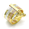 Oro Laminado Multi Stone Ring, Gold Filled Style Semanario and Elephant Design, with Garnet Cubic Zirconia, Diamond Cutting Finish, Tricolor, 01.253.0032.07 (Size 7)
