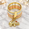 Oro Laminado Multi Stone Ring, Gold Filled Style Semanario and Elephant Design, with Garnet Cubic Zirconia, Diamond Cutting Finish, Tricolor, 01.253.0032.07 (Size 7)