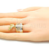 Oro Laminado Multi Stone Ring, Gold Filled Style Semanario and Elephant Design, with Garnet Cubic Zirconia, Diamond Cutting Finish, Tricolor, 01.253.0032.09 (Size 9)