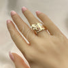 Oro Laminado Multi Stone Ring, Gold Filled Style Semanario and Elephant Design, with Garnet Cubic Zirconia, Diamond Cutting Finish, Tricolor, 01.253.0032.09 (Size 9)