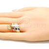 Oro Laminado Multi Stone Ring, Gold Filled Style Semanario and Evil Eye Design, with White Cubic Zirconia, Diamond Cutting Finish, Tricolor, 01.253.0033.07 (Size 7)