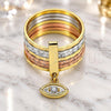 Oro Laminado Multi Stone Ring, Gold Filled Style Semanario and Evil Eye Design, with White Cubic Zirconia, Diamond Cutting Finish, Tricolor, 01.253.0033.08 (Size 8)