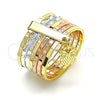 Oro Laminado Elegant Ring, Gold Filled Style Semanario and Owl Design, Diamond Cutting Finish, Tricolor, 01.253.0034.08 (Size 8)