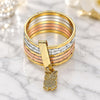 Oro Laminado Elegant Ring, Gold Filled Style Semanario and Owl Design, Diamond Cutting Finish, Tricolor, 01.253.0034.08 (Size 8)