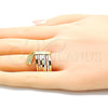 Oro Laminado Elegant Ring, Gold Filled Style Semanario and Owl Design, Diamond Cutting Finish, Tricolor, 01.253.0034.09 (Size 9)