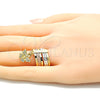 Oro Laminado Multi Stone Ring, Gold Filled Style Semanario and Butterfly Design, with White Crystal, Diamond Cutting Finish, Tricolor, 01.253.0035.06 (Size 6)