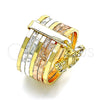 Oro Laminado Multi Stone Ring, Gold Filled Style Semanario and Butterfly Design, with White Crystal, Diamond Cutting Finish, Tricolor, 01.253.0035.06 (Size 6)