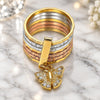Oro Laminado Multi Stone Ring, Gold Filled Style Semanario and Butterfly Design, with White Crystal, Diamond Cutting Finish, Tricolor, 01.253.0035.09 (Size 9)