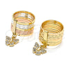 Oro Laminado Multi Stone Ring, Gold Filled Style Semanario and Butterfly Design, with White Crystal, Diamond Cutting Finish, Tricolor, 01.253.0035.09 (Size 9)