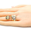 Oro Laminado Multi Stone Ring, Gold Filled Style Semanario and San Benito Design, with Multicolor Crystal, Diamond Cutting Finish, Tricolor, 01.253.0036.06 (Size 6)