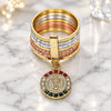 Oro Laminado Multi Stone Ring, Gold Filled Style Semanario and San Benito Design, with Multicolor Crystal, Diamond Cutting Finish, Tricolor, 01.253.0036.06 (Size 6)