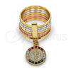 Oro Laminado Multi Stone Ring, Gold Filled Style Semanario and San Benito Design, with Multicolor Crystal, Diamond Cutting Finish, Tricolor, 01.253.0036.06 (Size 6)