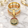 Oro Laminado Multi Stone Ring, Gold Filled Style Semanario and San Benito Design, with Multicolor Crystal, Diamond Cutting Finish, Tricolor, 01.253.0036.07 (Size 7)