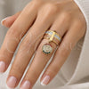 Oro Laminado Multi Stone Ring, Gold Filled Style Semanario and San Benito Design, with Multicolor Crystal, Diamond Cutting Finish, Tricolor, 01.253.0036.08 (Size 8)