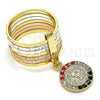Oro Laminado Multi Stone Ring, Gold Filled Style Semanario and San Benito Design, with Multicolor Crystal, Diamond Cutting Finish, Tricolor, 01.253.0036.08 (Size 8)