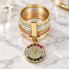 Oro Laminado Multi Stone Ring, Gold Filled Style Semanario and San Benito Design, with Multicolor Crystal, Diamond Cutting Finish, Tricolor, 01.253.0036.08 (Size 8)