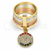 Oro Laminado Multi Stone Ring, Gold Filled Style Semanario and San Benito Design, with Multicolor Crystal, Diamond Cutting Finish, Tricolor, 01.253.0036.08 (Size 8)