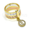 Oro Laminado Elegant Ring, Gold Filled Style Semanario and San Judas Design, Diamond Cutting Finish, Tricolor, 01.253.0037.08 (Size 8)