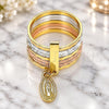 Oro Laminado Elegant Ring, Gold Filled Style Semanario and Guadalupe Design, Diamond Cutting Finish, Tricolor, 01.253.0038.06 (Size 6)