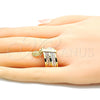 Oro Laminado Elegant Ring, Gold Filled Style Semanario and Guadalupe Design, Diamond Cutting Finish, Tricolor, 01.253.0038.08 (Size 8)