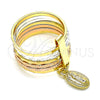 Oro Laminado Elegant Ring, Gold Filled Style Semanario and Guadalupe Design, Diamond Cutting Finish, Tricolor, 01.253.0038.08 (Size 8)