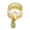 Oro Laminado Elegant Ring, Gold Filled Style Semanario and Guadalupe Design, Diamond Cutting Finish, Tricolor, 01.253.0038.08 (Size 8)