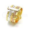 Oro Laminado Elegant Ring, Gold Filled Style Semanario and Guadalupe Design, Diamond Cutting Finish, Tricolor, 01.253.0038.09 (Size 9)