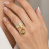 Oro Laminado Multi Stone Ring, Gold Filled Style Semanario and Guadalupe Design, with Multicolor Crystal, Diamond Cutting Finish, Tricolor, 01.253.0039.08 (Size 8)