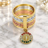 Oro Laminado Multi Stone Ring, Gold Filled Style Semanario and Guadalupe Design, with Multicolor Crystal, Diamond Cutting Finish, Tricolor, 01.253.0039.08 (Size 8)