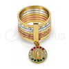 Oro Laminado Multi Stone Ring, Gold Filled Style Semanario and Guadalupe Design, with Multicolor Crystal, Diamond Cutting Finish, Tricolor, 01.253.0039.09 (Size 9)