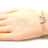 Oro Laminado Fancy Bracelet, Gold Filled Style Moon and Paperclip Design, with Multicolor Cubic Zirconia, Polished, Golden Finish, 03.207.0104.07 (03 MM Thickness, 7 Inches Length)