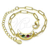 Oro Laminado Fancy Bracelet, Gold Filled Style Moon and Paperclip Design, with Multicolor Cubic Zirconia, Polished, Golden Finish, 03.207.0104.07 (03 MM Thickness, 7 Inches Length)