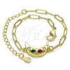Oro Laminado Fancy Bracelet, Gold Filled Style Moon and Paperclip Design, with Multicolor Cubic Zirconia, Polished, Golden Finish, 03.207.0104.07 (03 MM Thickness, 7 Inches Length)
