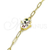 Oro Laminado Fancy Bracelet, Gold Filled Style Hand of God and Paperclip Design, with Multicolor Cubic Zirconia, Polished, Golden Finish, 03.207.0105.07 (03 MM Thickness, 7 Inches Length)