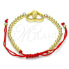 Oro Laminado Adjustable Bolo Bracelet, Gold Filled Style Guadalupe and Heart Design, with White Micro Pave, Polished, Golden Finish, 03.207.0107.11 (04 MM Thickness, 11 Inches Length)