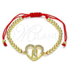 Oro Laminado Adjustable Bolo Bracelet, Gold Filled Style Guadalupe and Heart Design, with White Micro Pave, Polished, Golden Finish, 03.207.0107.11 (04 MM Thickness, 11 Inches Length)