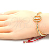 Oro Laminado Adjustable Bolo Bracelet, Gold Filled Style Guadalupe and Ball Design, with White Micro Pave, Polished, Golden Finish, 03.207.0108.11 (04 MM Thickness, 11 Inches Length)