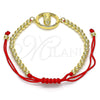 Oro Laminado Adjustable Bolo Bracelet, Gold Filled Style Guadalupe and Ball Design, with White Micro Pave, Polished, Golden Finish, 03.207.0108.11 (04 MM Thickness, 11 Inches Length)